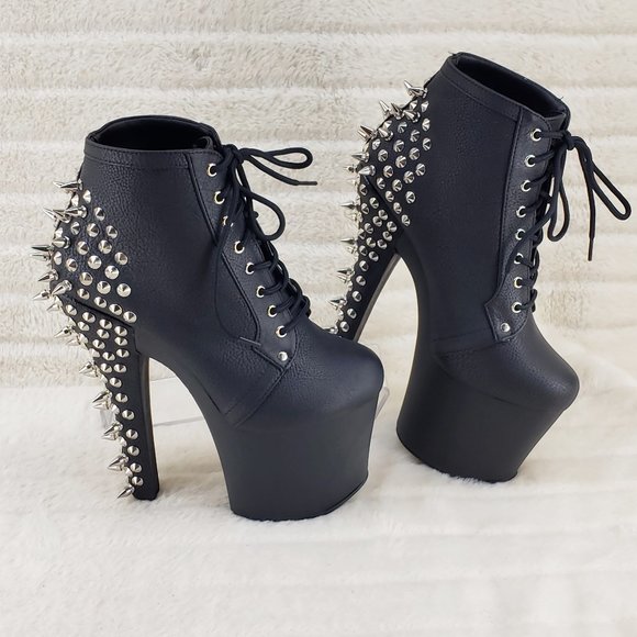 Spikes & Studs High Heel Platform Punk Rock Ankle Boots Fearless - Picture 10 of 11